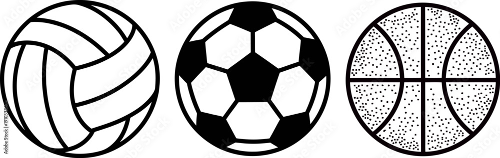 Fototapeta premium Sports Ball Icon Set Vector, Sports Ball Icon Set with Soccer Ball Basketball and Volleyball Vector Illustration Isolated on White Background