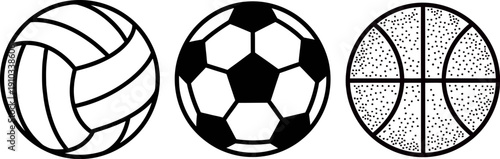 Sports Ball Icon Set Vector, Sports Ball Icon Set with Soccer Ball Basketball and Volleyball Vector Illustration Isolated on White Background
