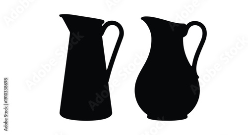 Two black silhouettes of vintage pitchers with handles are displayed