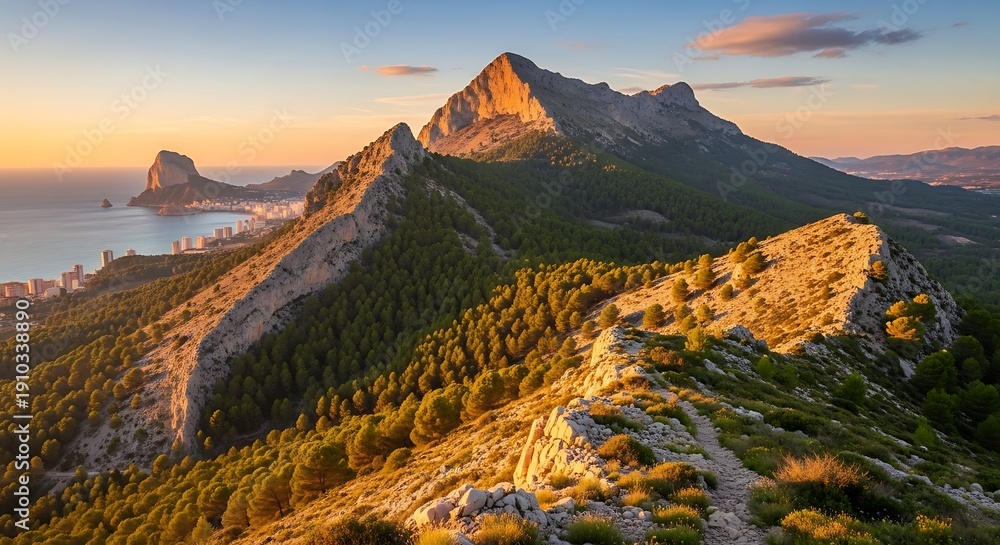 Fototapeta premium Mountain Landscape with Sea View at Sunset.