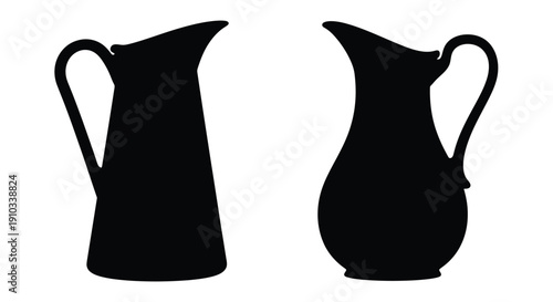 Silhouette of two antique pitchers against a white background