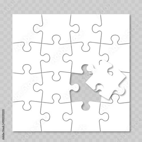 Realistic White Jigsaw Puzzle Template. Vector