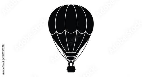 Simple black and white illustration of a classic hot air balloon