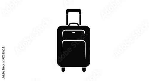 A simple black silhouette of a wheeled suitcase on a white background