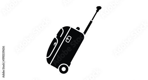 Simple black silhouette of a rolling suitcase with handle and wheels