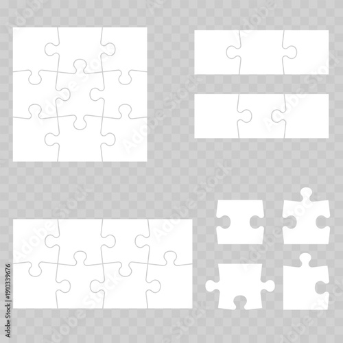 Realistic White Jigsaw Puzzle Template. Vector