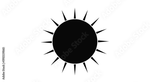 Simple black sun icon with radiating spikes minimalist graphic design