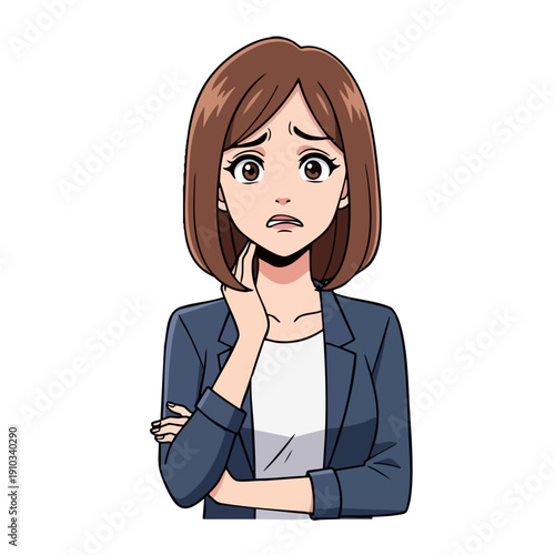 Worried Woman in Business Attire Expressing Concern.