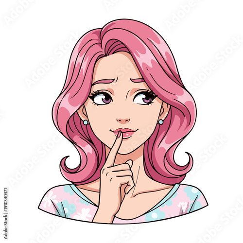 Young Woman with Pink Hair Gesturing Silence.