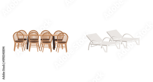 Wooden Dining Table and Lounge Chairs Illustration