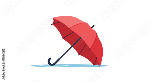 Vibrant red umbrella standing open, offering protection from rain, symbolizing shelter, weather preparedness, and practical style.