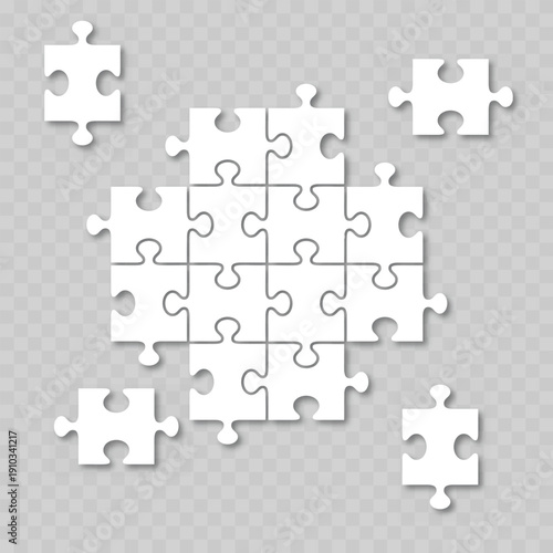 Realistic White Jigsaw Puzzle Template. Vector