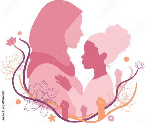 Muslim Mother Daughter Empowerment Vector