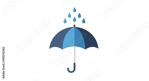 Classic blue umbrella protecting from falling raindrops, symbolizing shelter, protection, and readiness for wet weather.
