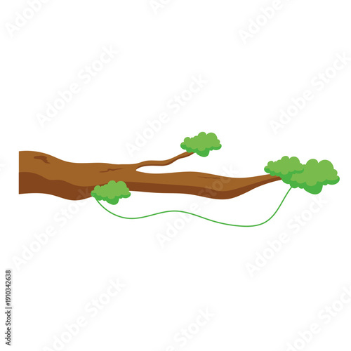 Brown Wood Branch with Thin Green Liana Vine