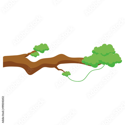 Winding Tree Branch with Natural Green Vines