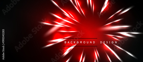 Dynamic red burst radiates from center. Dark background emphasizes bright lines, creating energetic visual impact. Modern design element.