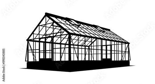 Greenhouse Structure with Metal Frame and Glass.