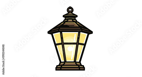 Outdoor Black Metal Lantern with Yellow Glass.