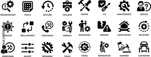 Repair And Maintenance Icon Set Troubleshoot Fix Tools Service Collection