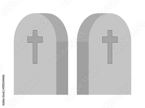 Christian Tombstone Gravestone Set with Cross Symbol Cemetery Memorial Headstone Vector Illustration isolated on transparent background