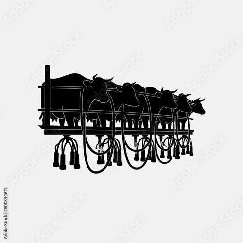 Silhouette of Cows on Milking Machine.