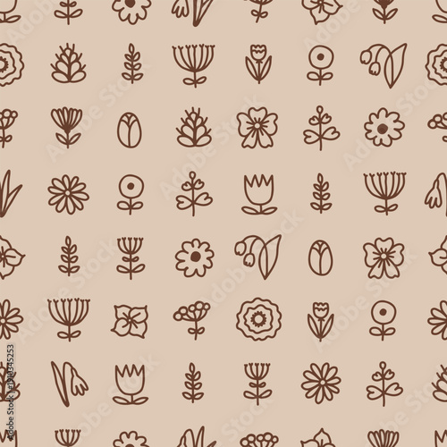 Wallpaper Mural Seamless hand drawn meadow floral pattern in warm beige and brown Torontodigital.ca