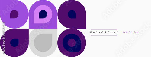Purple circles, squares form abstract pattern. Minimalist design, light background creates modern aesthetic. Simple geometry, clean lines visible.