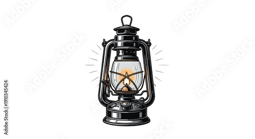 Vintage Oil Lantern with Illuminated Flame.