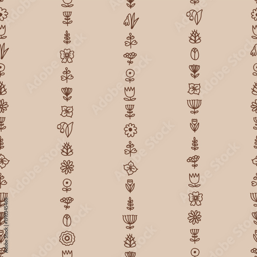 Wallpaper Mural Seamless vertical folk floral stripe pattern in warm neutral palette Torontodigital.ca