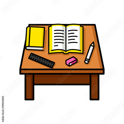 School theme icon set with backpack, book, pencil, and ruler on clean white background.