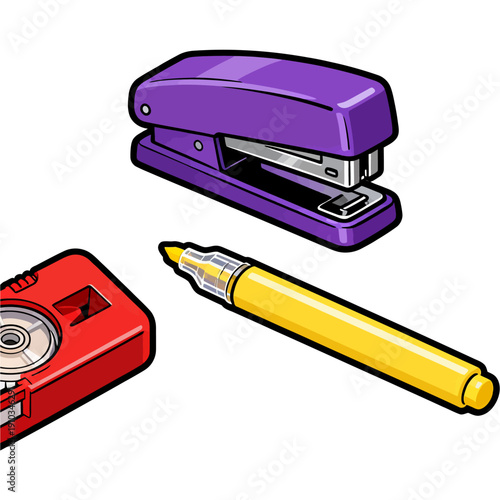 School theme icon set with backpack, book, pencil, and ruler on clean white background.