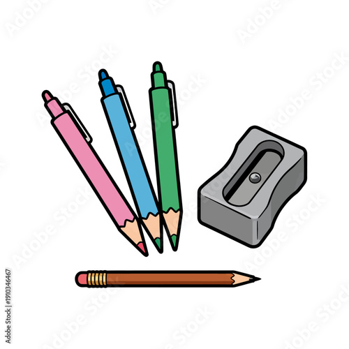 School theme icon set with backpack, book, pencil, and ruler on clean white background.