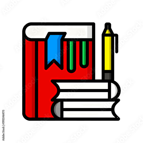 School theme icon set with backpack, book, pencil, and ruler on clean white background.