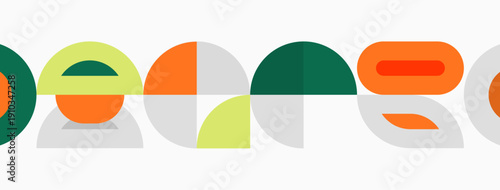 Retro design features overlapping semicircles, creating vibrant color blocks. Minimalist aesthetic, modern geometric pattern.