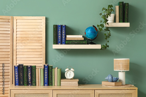 Wooden cabinet and shelves ...