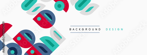 Abstract colorful shapes overlap, creating dynamic background. Text reads background design in gray. Minimalist aesthetic.