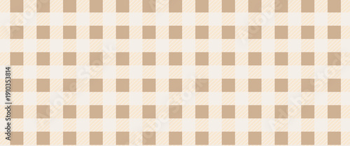 Gingham seamless pattern. Beige and white vichy background texture. Checkered tweed plaid repeating wallpaper. Natural nude fabric and textile swatch design. Vector