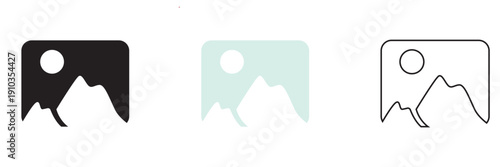 Set of Image Gallery Icon Variations. Collection of simple image placeholder icons in different styles, including filled, colored, and outlined versions, isolated on neutral background.
