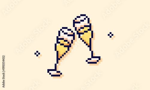 Pixel art two glasses of champagne.