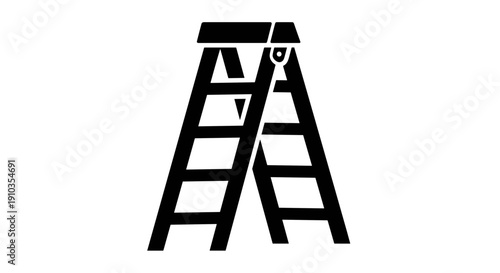 Black Ladder Silhouette Against White Background.