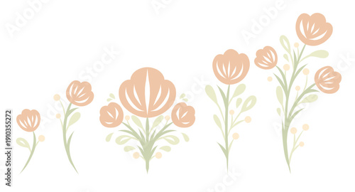 Vector set of decorative folk art floral clip arts. Collection of flat style inspired by traditional ornaments, perfect for stickers, posters, cards, prints and cultural design projects.
