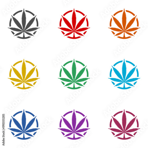 Medical marijuana leaf icon isolated on white background. Set icons colorful