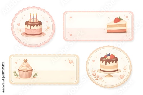 Wallpaper Mural Elegant Pastel Cake Label Set with Romantic Bakery Frames and Dessert Illustrations.  Torontodigital.ca