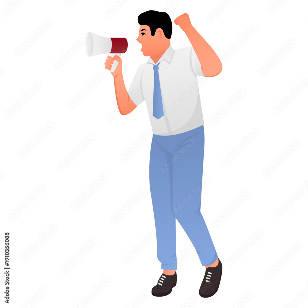 Fototapeta premium Student Holding a Megaphone Illustration
