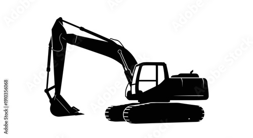 Black Silhouette Excavator Heavy Machinery Equipment.