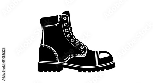 Black Work Boot with Laces and Stitching.