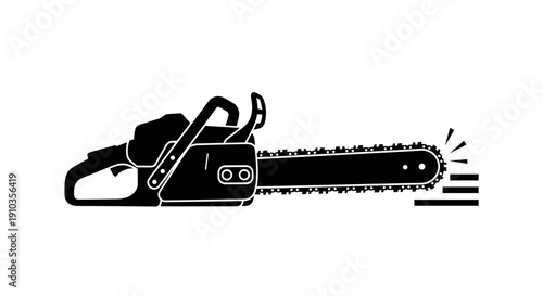 Chainsaw Cutting Wood with Sharp Teeth.