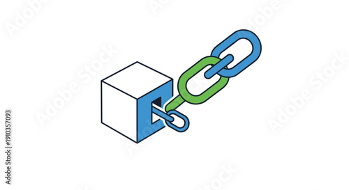 Cube Linked to Chain Illustration.