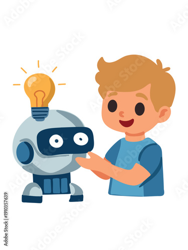 teen engineer boy testing artificial intelligence robot prototype